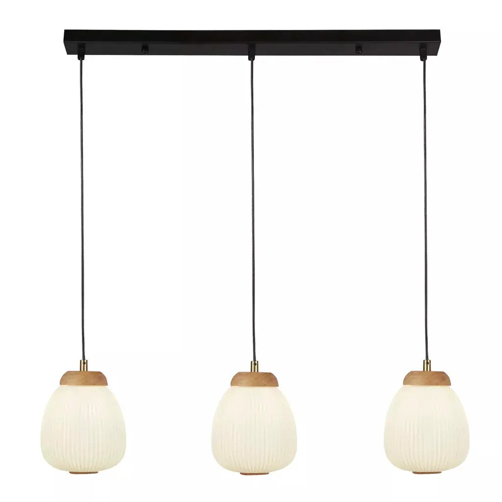 Searchlight Pendant Lights Ella 3Lt Pendant - Black Metal & Opal Ribbed Glass - Searchlight Pendant Lights Ella 3Lt Pendant - Black Metal & Opal Ribbed Glass