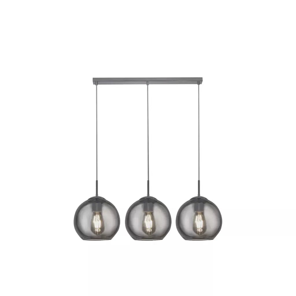 Searchlight Pendant Lights Balls 3Lt Bar Pendant - Chrome Metal & Smoked Glass - Searchlight Pendant Lights Balls 3Lt Bar Pendant - Chrome Metal & Smoked Glass