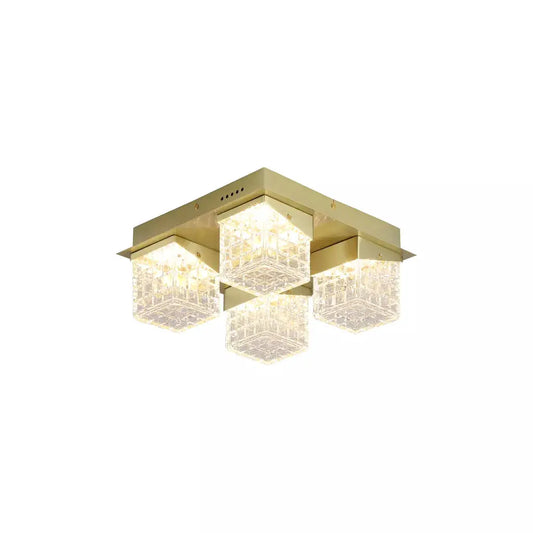 searchlight ceiling lights Cuboid 4Lt Flush ,Satin Brass Metal with Clear Acrylic - Ceiling Lights searchlight ceiling lights Cuboid 4Lt Flush ,Satin Brass Metal with Clear Acrylic Ceiling Lights