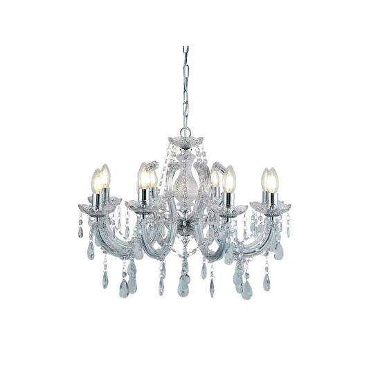 Searchlight Pendant Lights Marie Therese 8Lt Pendant - Chrome Metal & Clear Acrylic - Searchlight Pendant Lights Marie Therese 8Lt Pendant - Chrome Metal & Clear Acrylic