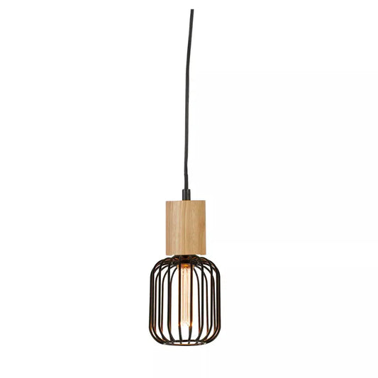 Searchlight Pendant Lights Spinny Pendant - Wood & Matt Black Metal - Searchlight Pendant Lights Spinny Pendant - Wood & Matt Black Metal