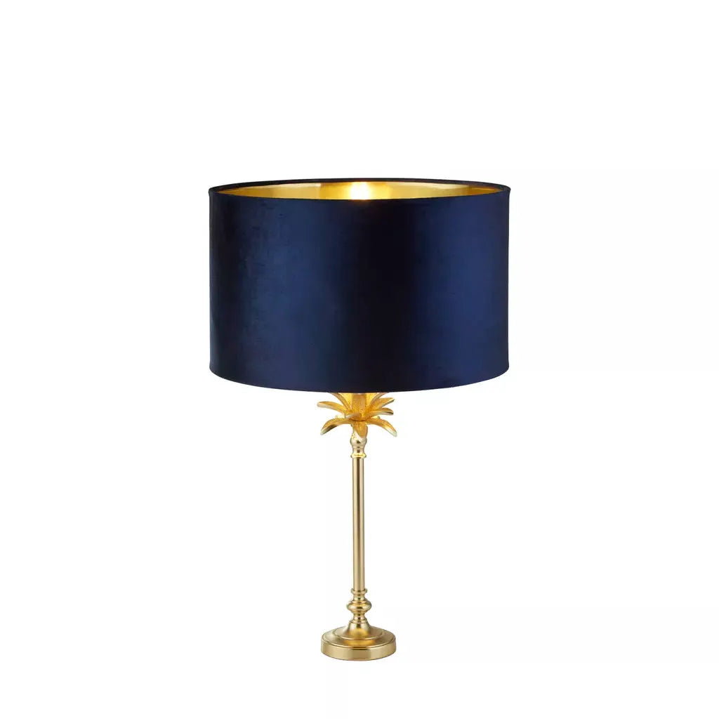 searchlight table lamps Palm Table Lamp - Satin Brass Metal & Navy Velvet Shade - searchlight table lamps Palm Table Lamp - Satin Brass Metal & Navy Velvet Shade