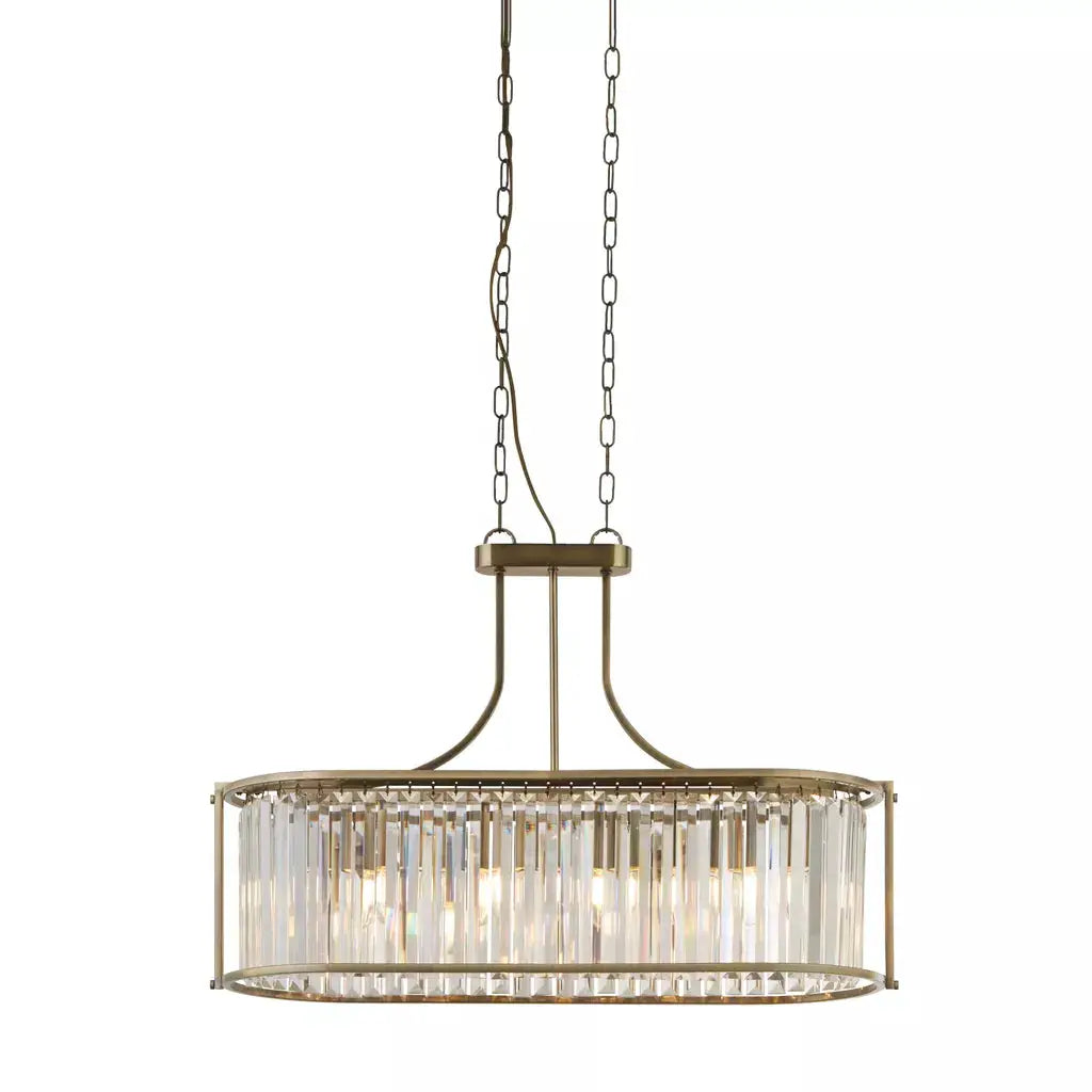 Searchlight Pendant Lights Victoria 5Lt Oval Pendant - Antique Brass & Clear Crystal - Searchlight Pendant Lights Victoria 5Lt Oval Pendant - Antique Brass & Clear Crystal