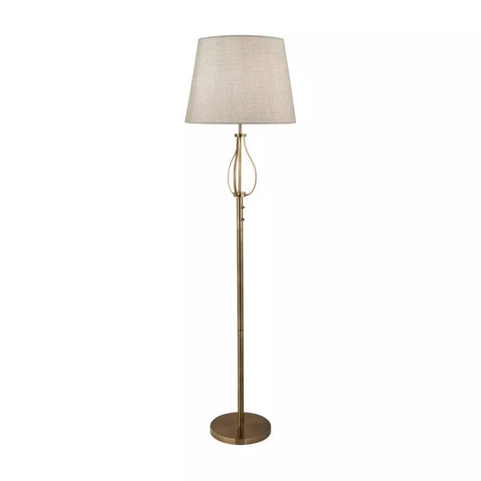 Searchlight Table Lamps Vegas Floor Light- Antique Brass Metal & Cream Hessian Shade - Floor Lamps Searchlight Table Lamps Vegas Floor Light- Antique Brass Metal & Cream Hessian Shade Floor Lamps