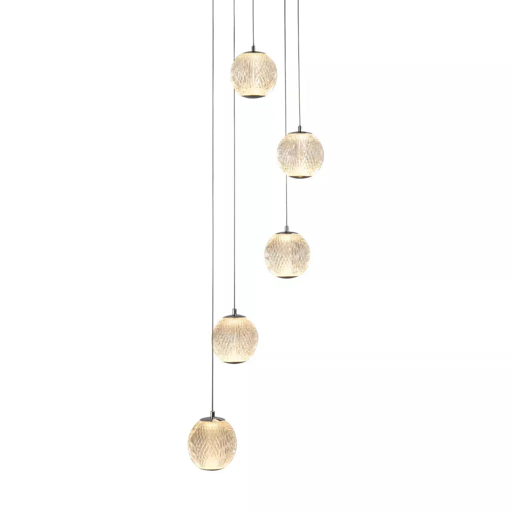 Searchlight Pendant Lights Allure 5Lt Multi-Drop Pendant - Chrome Metal & Clear Acrylic - Searchlight Pendant Lights Allure 5Lt Multi-Drop Pendant - Chrome Metal & Clear Acrylic
