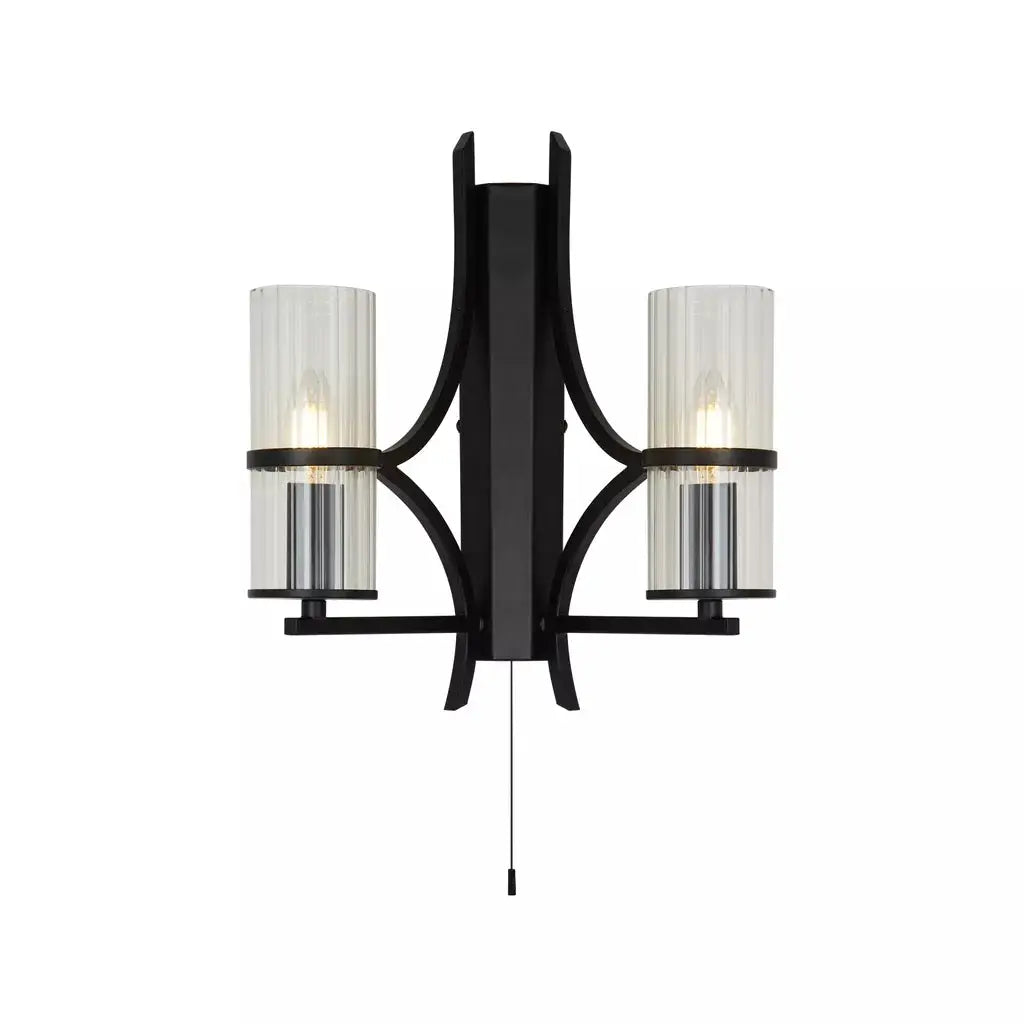 searchlight wall lights Lux & Belle 2Lt Wall Light - Matt Black Metal & Ribbed Glass - searchlight wall lights Lux & Belle 2Lt Wall Light - Matt Black Metal & Ribbed Glass