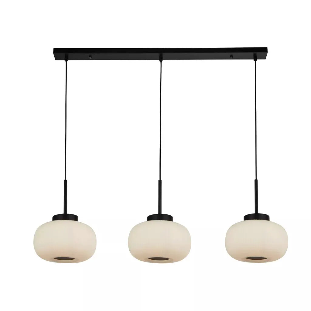 Searchlight Pendant Lights Lumina 3Lt Bar Pendant - Black Metal & Opal Ribbed Glass - Searchlight Pendant Lights Lumina 3Lt Bar Pendant - Black Metal & Opal Ribbed Glass