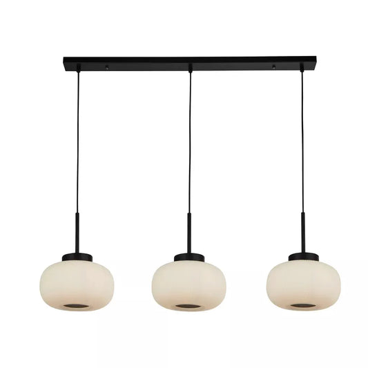 Searchlight Pendant Lights Lumina 3Lt Bar Pendant - Black Metal & Opal Ribbed Glass - Searchlight Pendant Lights Lumina 3Lt Bar Pendant - Black Metal & Opal Ribbed Glass
