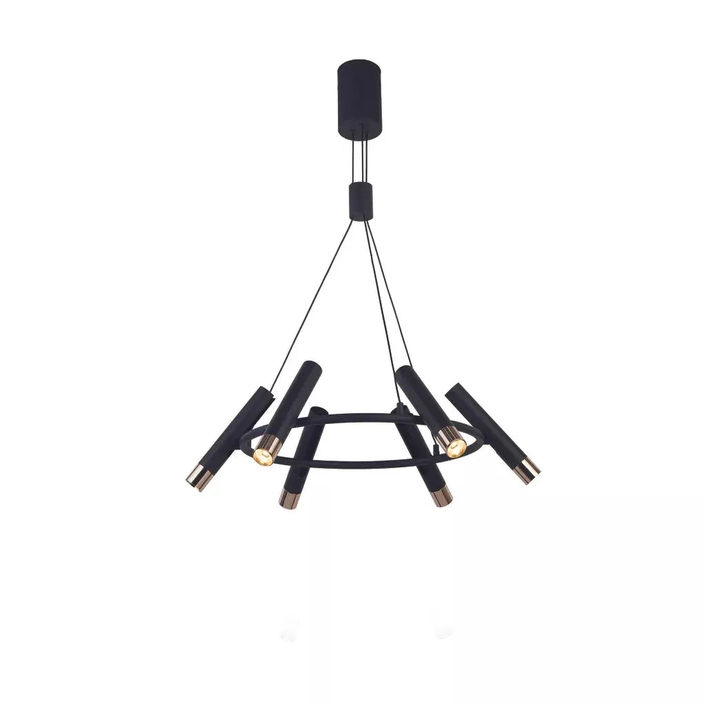 Searchlight Pendant Lights Cylinder 6Lt Pendant - Black & Gold Metal - Searchlight Pendant Lights Cylinder 6Lt Pendant - Black & Gold Metal