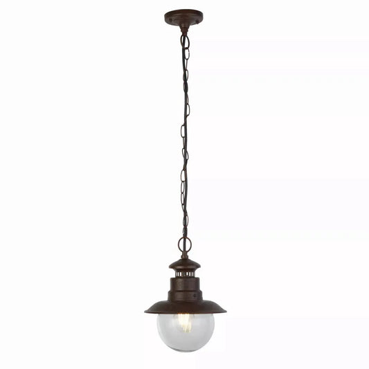 Searchlight Flush Station Outdoor Pendant - Rustic Brown Metal & Glass - Searchlight Flush Station Outdoor Pendant - Rustic Brown Metal & Glass