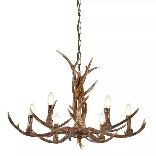 Searchlight Pendant Lights Stag 6Lt Pendant - Brown Resin - Searchlight Pendant Lights Stag 6Lt Pendant - Brown Resin