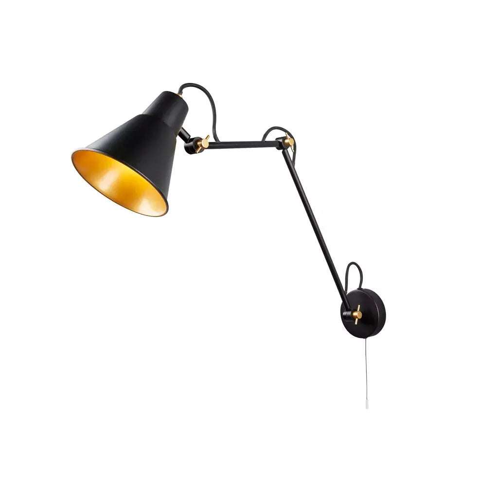 searchlight wall lights Swing Arm Wall Light - Matt Black & Gold Metal - searchlight wall lights Swing Arm Wall Light - Matt Black & Gold Metal