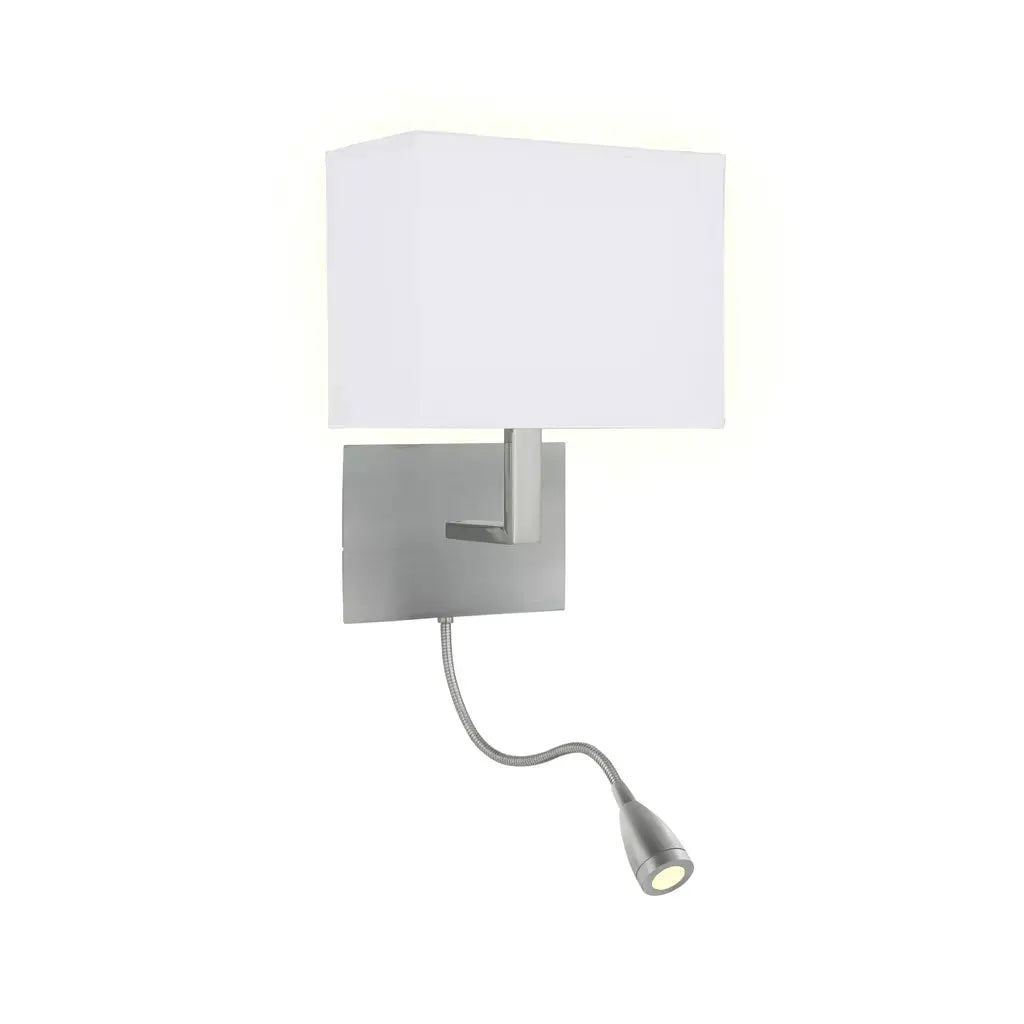 searchlight wall lights Hotel Wall Light with LED Reading Light - Satin Silver Metal - searchlight wall lights Hotel Wall Light with LED Reading Light - Satin Silver Metal