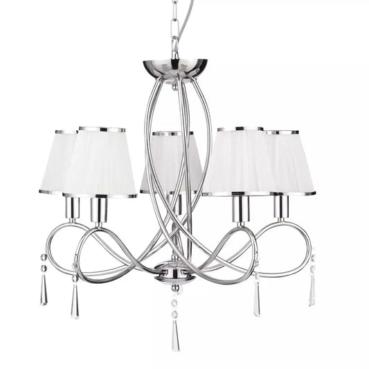 Searchlight Pendant Lights Simplicity 5Lt Pendant - Chrome, Clear Glass & White Fabric - Searchlight Pendant Lights Simplicity 5Lt Pendant - Chrome, Clear Glass & White Fabric