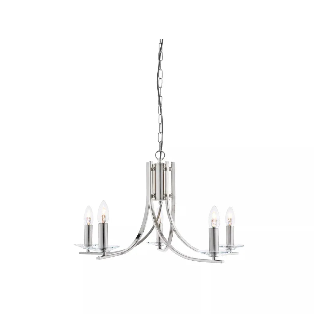 Searchlight Pendant Lights Ascona 5Lt Pendant - Satin Silver & Clear Glass Sconces - Searchlight Pendant Lights Ascona 5Lt Pendant - Satin Silver & Clear Glass Sconces