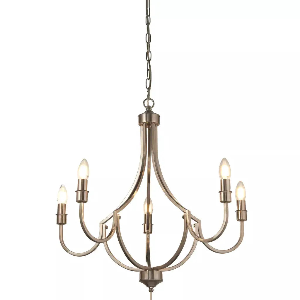 Searchlight Pendant Lights Lodge 5Lt Pendant - Satin Silver Metal - Searchlight Pendant Lights Lodge 5Lt Pendant - Satin Silver Metal