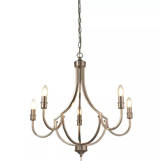 Searchlight Pendant Lights Lodge 5Lt Pendant - Satin Silver Metal - Searchlight Pendant Lights Lodge 5Lt Pendant - Satin Silver Metal