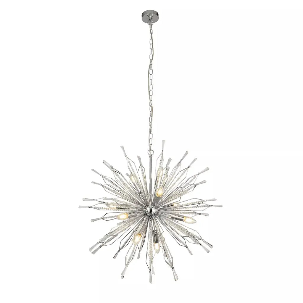 Searchlight Pendant Lights Starburst 10Lt Ceiling Pendant - Chrome & Glass - Searchlight Pendant Lights Starburst 10Lt Ceiling Pendant - Chrome & Glass