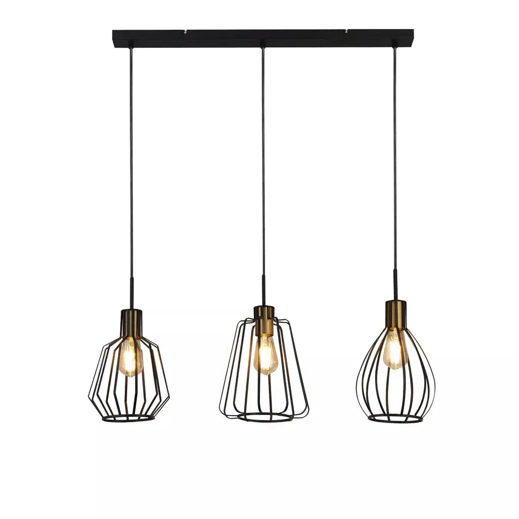 Searchlight Pendant Lights Melbourne 3Lt Bar Pendant - Black Metal & Satin Brass - Searchlight Pendant Lights Melbourne 3Lt Bar Pendant - Black Metal & Satin Brass