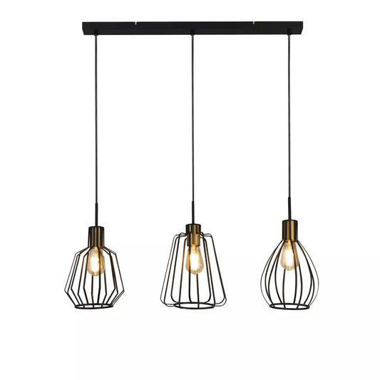 Searchlight Pendant Lights Melbourne 3Lt Bar Pendant - Black Metal & Satin Brass - Searchlight Pendant Lights Melbourne 3Lt Bar Pendant - Black Metal & Satin Brass