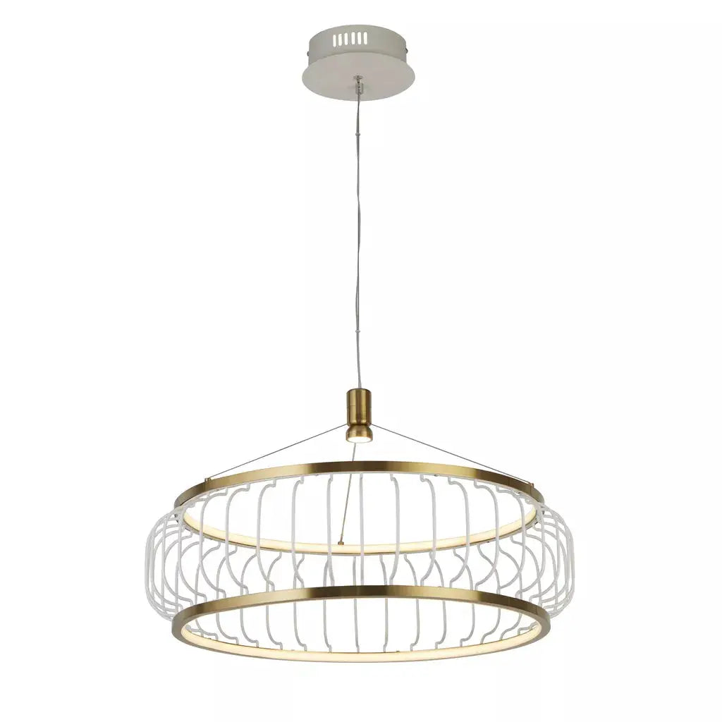 Searchlight Pendant Lights Lux & Belle LED Ceiling Pendant - Satin Brass & White Metal - Searchlight Pendant Lights Lux & Belle LED Ceiling Pendant - Satin Brass & White Metal