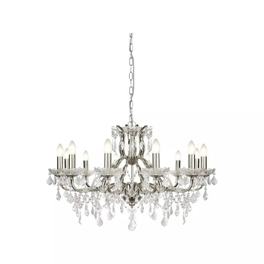 searchlight chandlier Paris 12Lt Chandelier - Satin Silver & Clear Crystal Drops - searchlight chandlier Paris 12Lt Chandelier - Satin Silver & Clear Crystal Drops