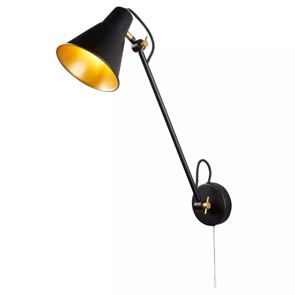 searchlight wall lights Swing Arm Wall Light - Matt Black & Gold Metal - searchlight wall lights Swing Arm Wall Light - Matt Black & Gold Metal
