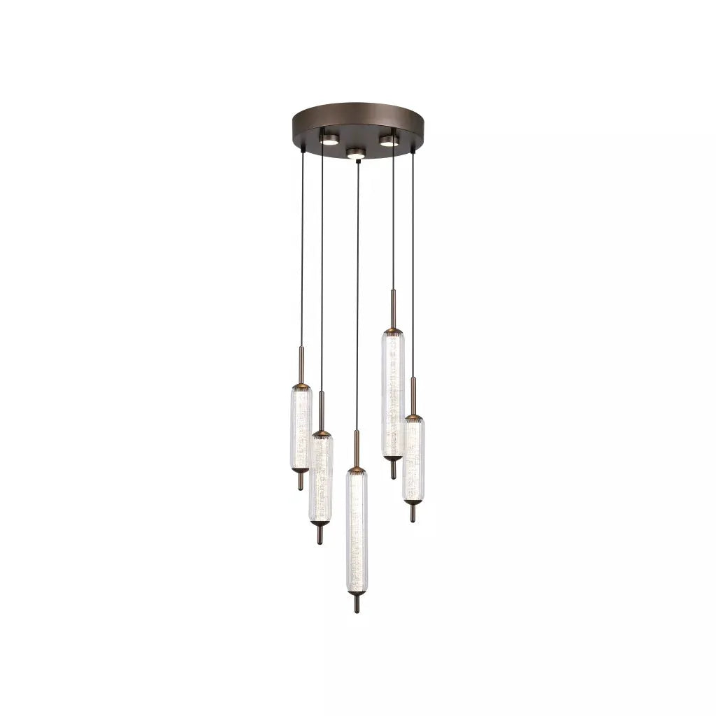 Searchlight Pendant Lights Cattail 5Lt LED Pendant lamp Latte metal with clear glass - Searchlight Pendant Lights Cattail 5Lt LED Pendant lamp Latte metal with clear glass