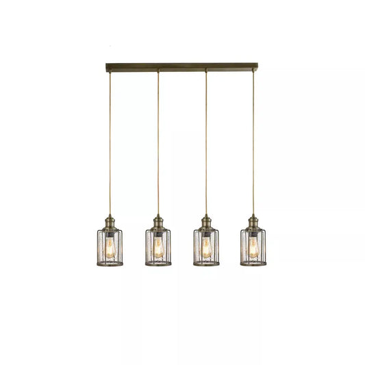 Searchlight Pendant Lights Pipes 4Lt Bar Pendant - Antique Brass Metal & Seeded Glass - Searchlight Pendant Lights Pipes 4Lt Bar Pendant - Antique Brass Metal & Seeded Glass