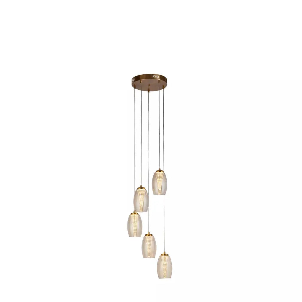 Searchlight Pendant Lights Cyclone 5Lt Pendant - Bronze Metal & Champagne Glass - Searchlight Pendant Lights Cyclone 5Lt Pendant - Bronze Metal & Champagne Glass