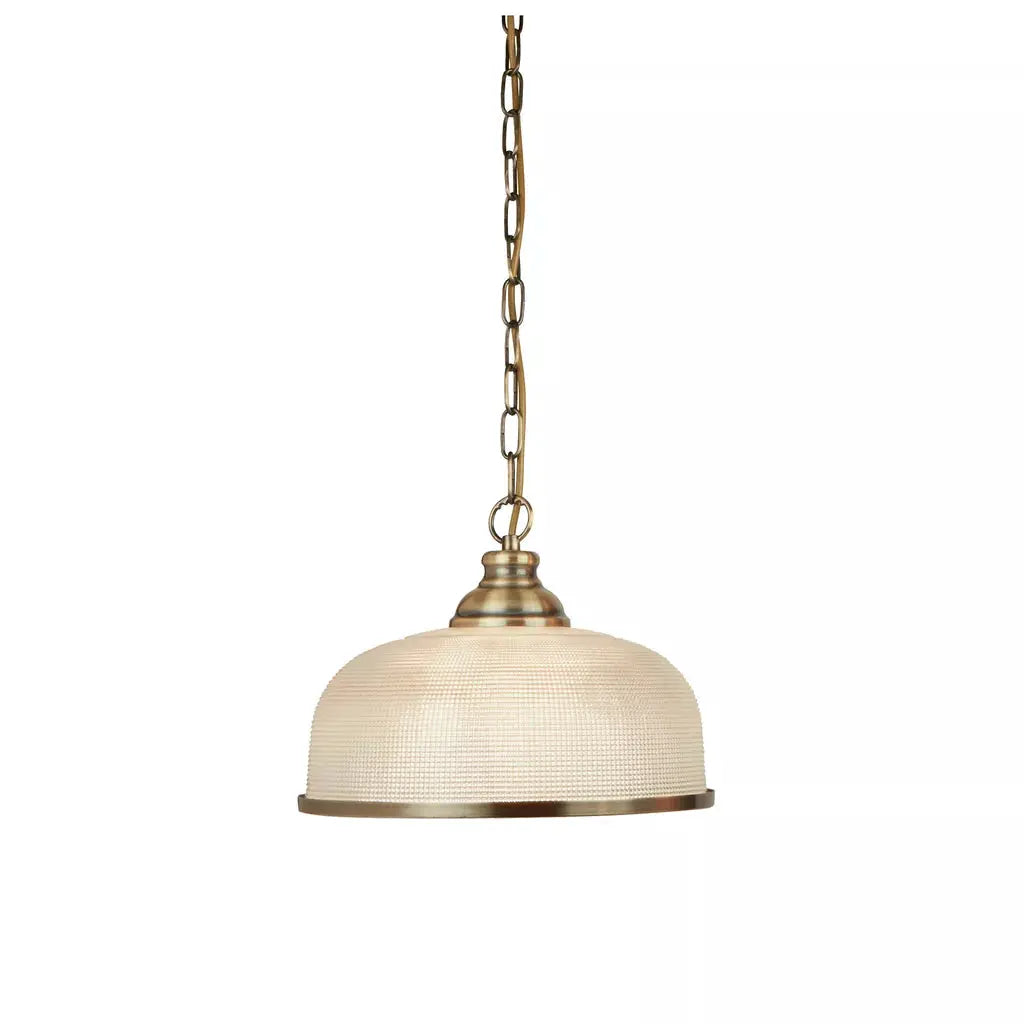 Searchlight Pendant Lights Bistro II Pendant - Antique Brass & Holophane Style Glass - Searchlight Pendant Lights Bistro II Pendant - Antique Brass & Holophane Style Glass