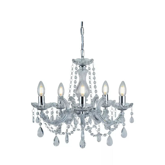Searchlight Pendant Lights Marie Therese 5Lt Pendant - Chrome Metal & Clear Acrylic - Searchlight Pendant Lights Marie Therese 5Lt Pendant - Chrome Metal & Clear Acrylic