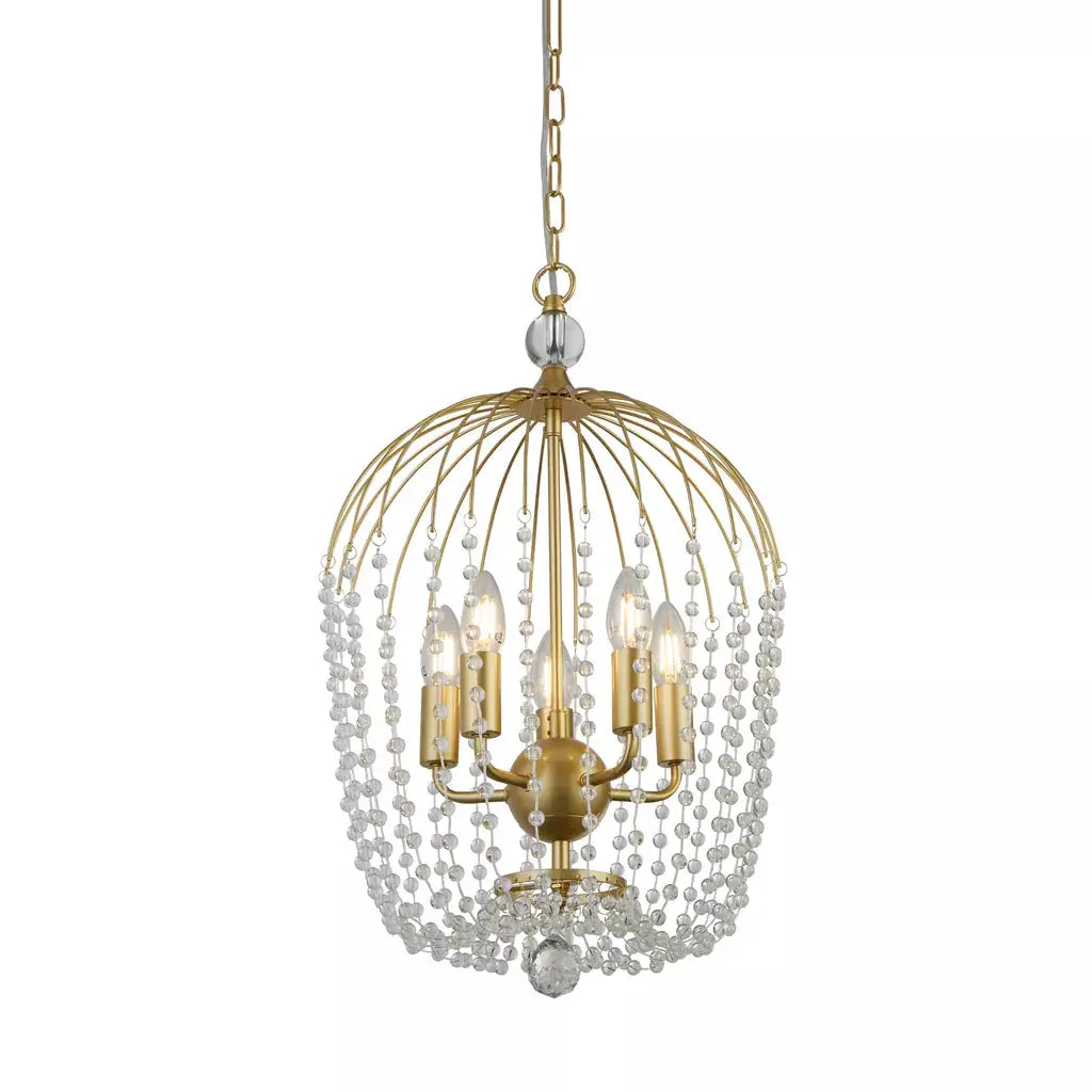 Searchlight Pendant Lights Shower 5Lt Pendant - Gold Metal & Clear Crystal - Searchlight Pendant Lights Shower 5Lt Pendant - Gold Metal & Clear Crystal