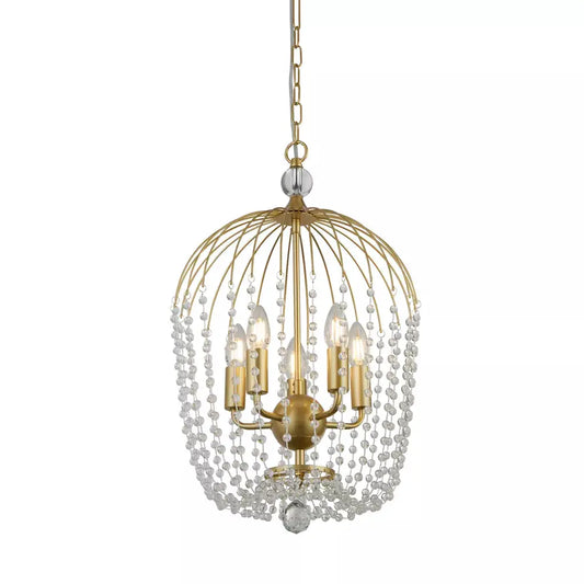 Searchlight Pendant Lights Shower 5Lt Pendant - Gold Metal & Clear Crystal - Searchlight Pendant Lights Shower 5Lt Pendant - Gold Metal & Clear Crystal