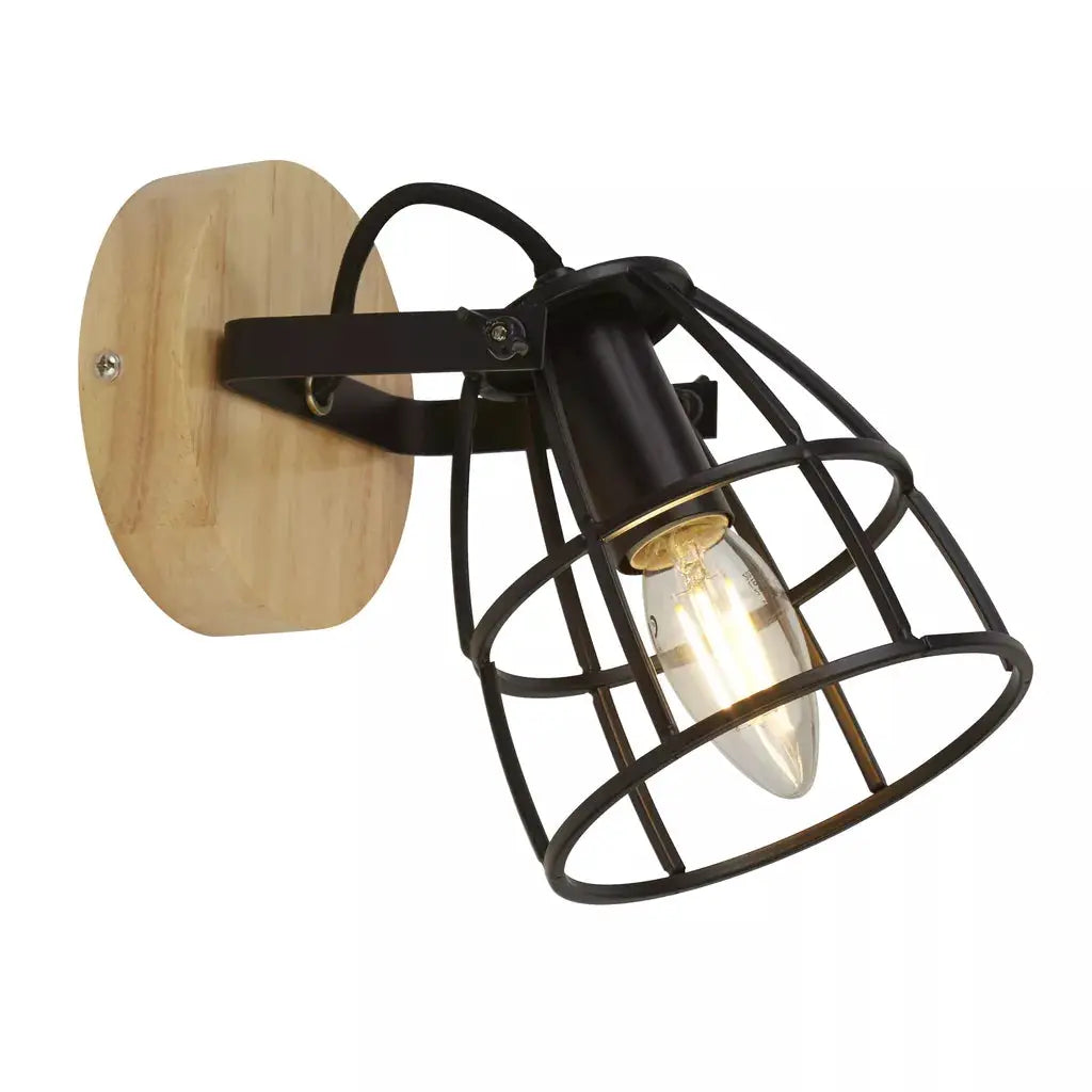searchlight wall lights Vision Round Wall Light - Matt Black Metal & Wood - searchlight wall lights Vision Round Wall Light - Matt Black Metal & Wood