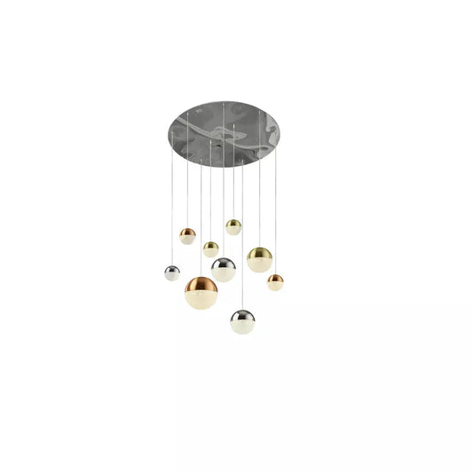 Searchlight Pendant Lights Planets 9Lt Multi-Drop - Copper, Chrome & Satin Brass - Searchlight Pendant Lights Planets 9Lt Multi-Drop - Copper, Chrome & Satin Brass
