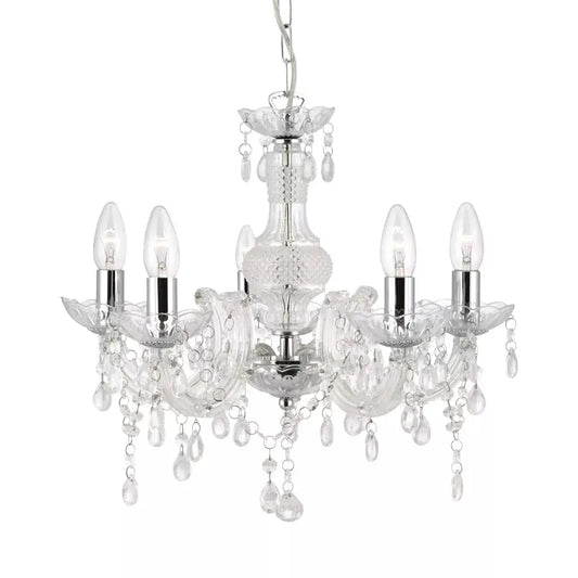 Searchlight Pendant Lights Marie Therese 5Lt Pendant - Clear Glass & Acrylic - Searchlight Pendant Lights Marie Therese 5Lt Pendant - Clear Glass & Acrylic