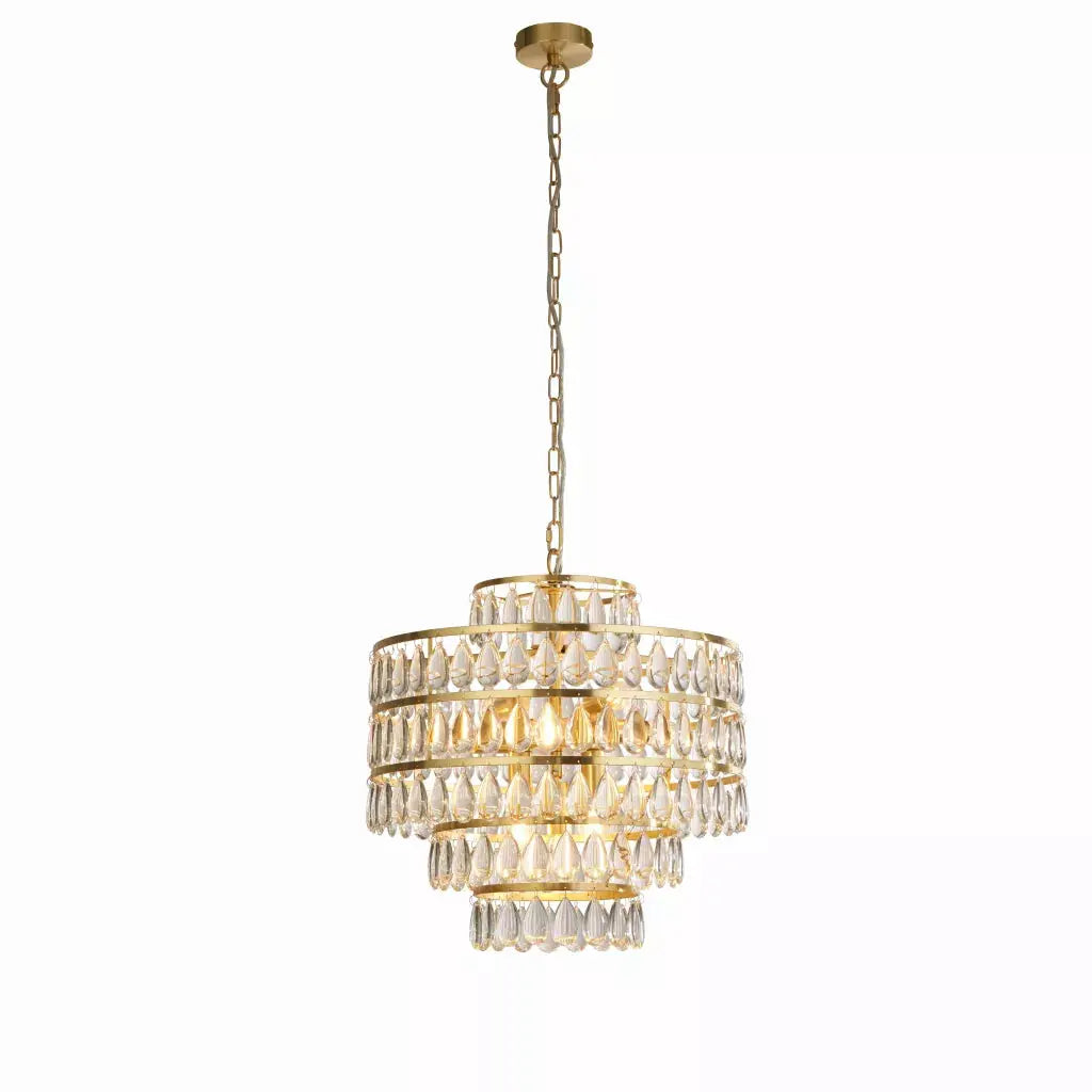 Searchlight Pendant Lights Lux & Belle 9LTPendant-SatinBrass Metal&Clear PearDrop Cryst - Searchlight Pendant Lights Lux & Belle 9LTPendant-SatinBrass Metal&Clear PearDrop Cryst