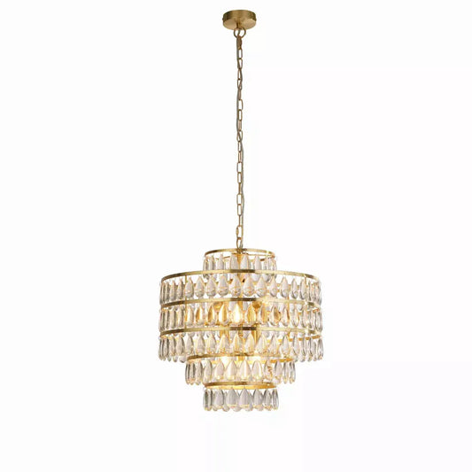 Searchlight Pendant Lights Lux & Belle 9LTPendant-SatinBrass Metal&Clear PearDrop Cryst - Searchlight Pendant Lights Lux & Belle 9LTPendant-SatinBrass Metal&Clear PearDrop Cryst