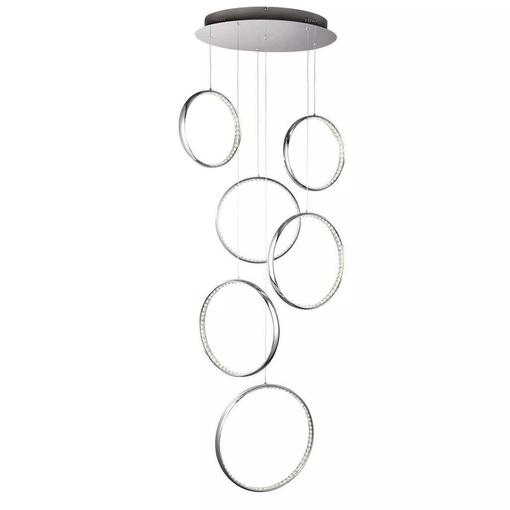 Searchlight Rings 6Lt LED Drop Ceiling Light - Chrome & Clear Crystal - Ceiling Lights Searchlight Rings 6Lt LED Drop Ceiling Light - Chrome & Clear Crystal Ceiling Lights