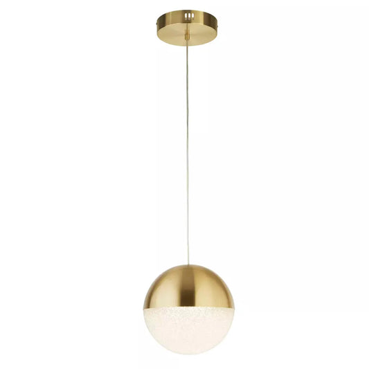 Searchlight Pendant Lights Marbles LED Pendant - Satin Brass Metal & Crushed Ice Shade - Searchlight Pendant Lights Marbles LED Pendant - Satin Brass Metal & Crushed Ice Shade