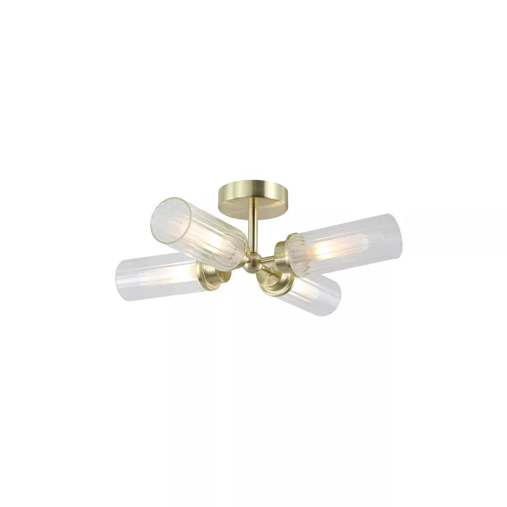 searchlight ceiling lights Imperial 4LT Flush, Satin Brass and Clear Ribbed Glass - Ceiling Lights searchlight ceiling lights Imperial 4LT Flush, Satin Brass and Clear Ribbed Glass Ceiling Lights