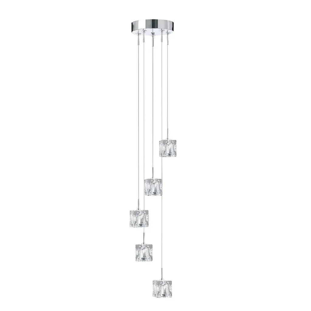 Searchlight Pendant Lights Ice Cube 5Lt Multi-Drop Pendant - Chrome Metal & Glass - Searchlight Pendant Lights Ice Cube 5Lt Multi-Drop Pendant - Chrome Metal & Glass