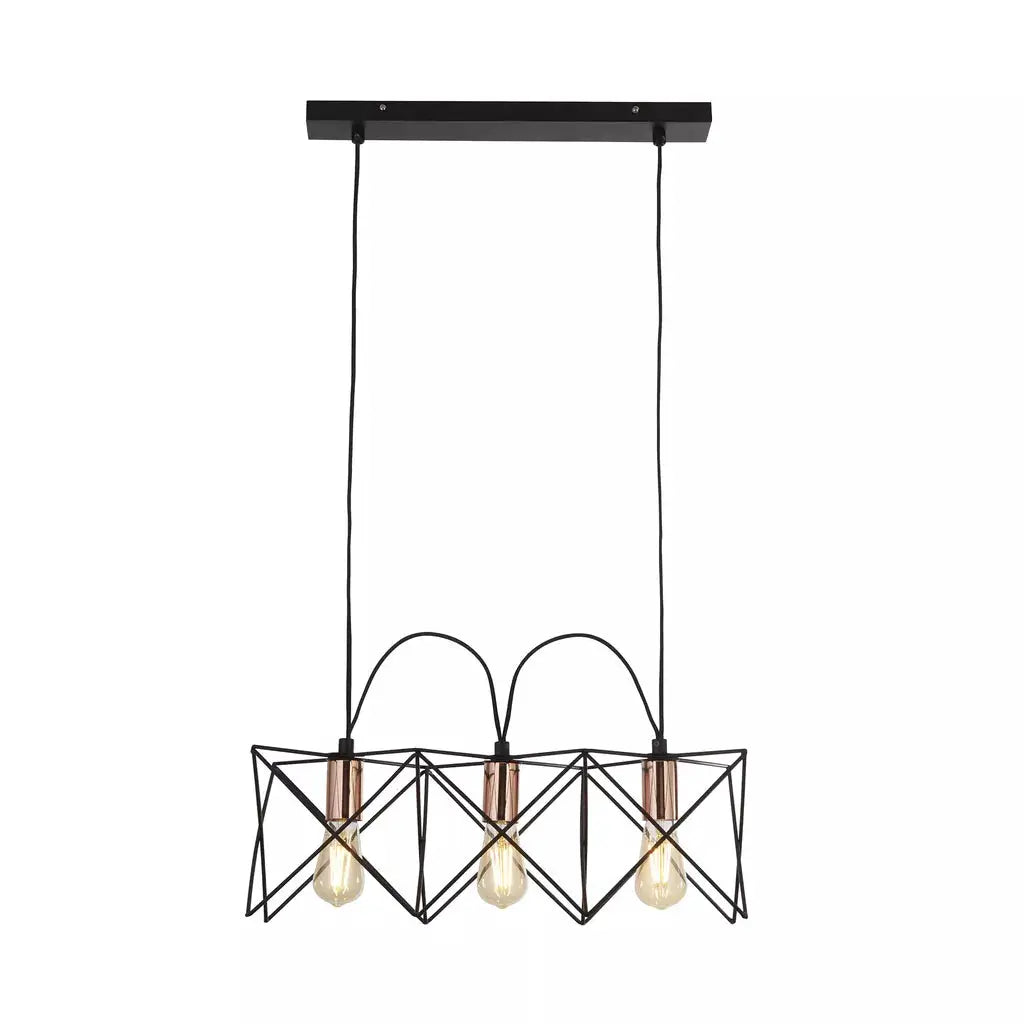 Searchlight Pendant Lights Anthea 3Lt Pendant - Black Metal & Copper - Searchlight Pendant Lights Anthea 3Lt Pendant - Black Metal & Copper