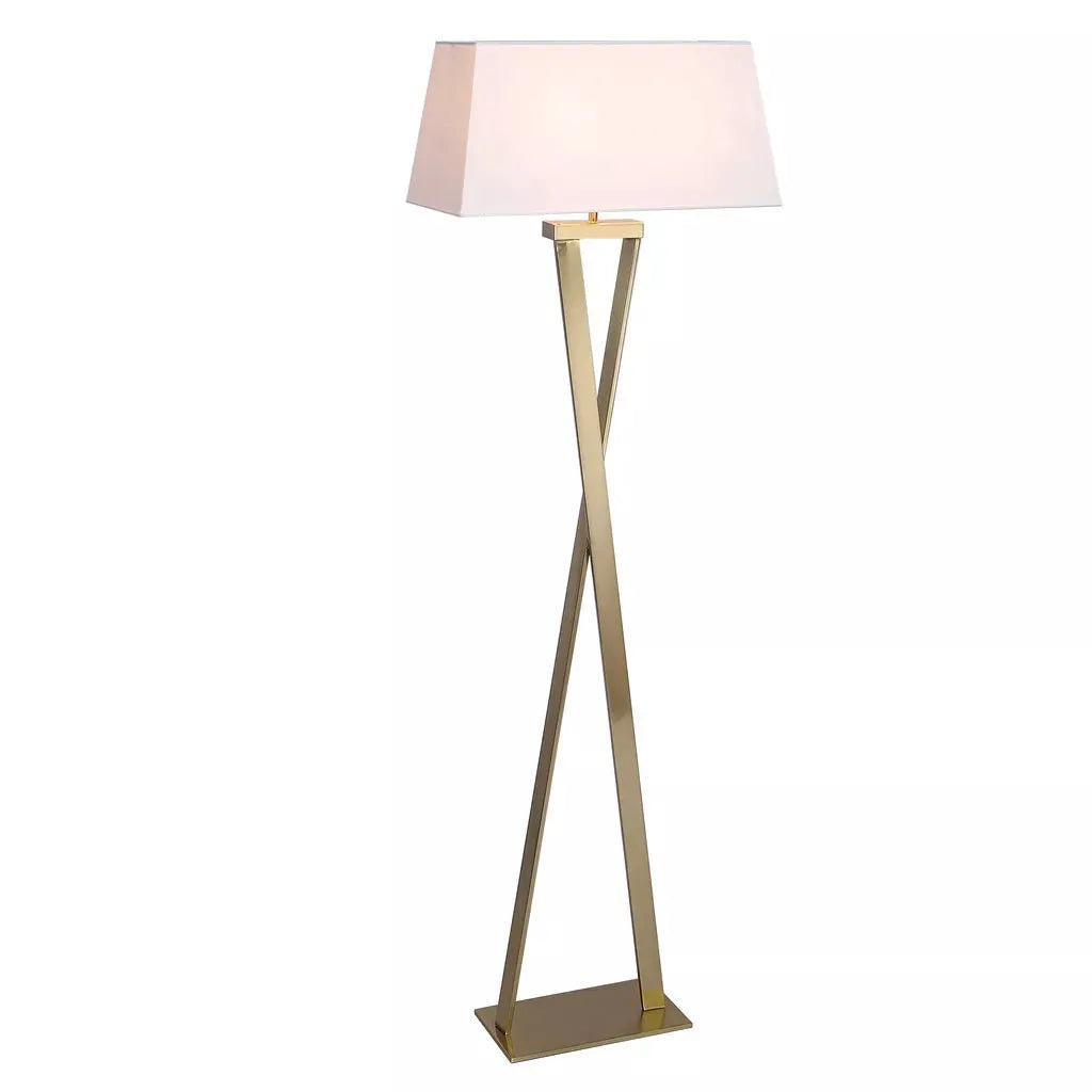 Searchlight Table Lamps Lux & Belle 2LT Floor Lamp-Satin Brass Metal&White Linen Sha - Floor Lamps Searchlight Table Lamps Lux & Belle 2LT Floor Lamp-Satin Brass Metal&White Linen Sha Floor Lamps