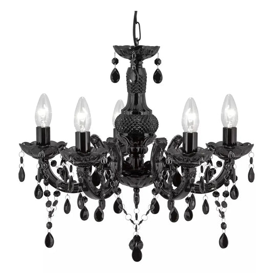 Searchlight Pendant Lights Marie Therese 5Lt Pendant - Black Glass & Acrylic - Searchlight Pendant Lights Marie Therese 5Lt Pendant - Black Glass & Acrylic