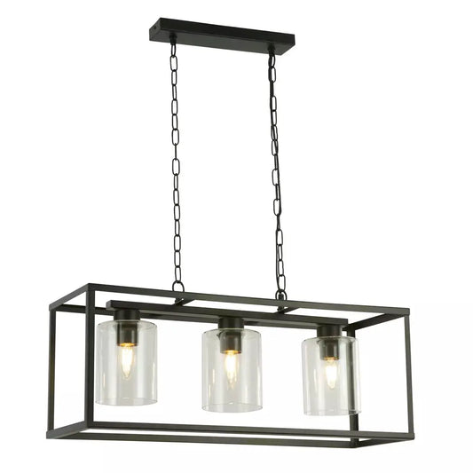 Searchlight Pendant Lights Lux & Belle 3Lt Ceiling Pendant - Black Metal & Clear Glass - Searchlight Pendant Lights Lux & Belle 3Lt Ceiling Pendant - Black Metal & Clear Glass
