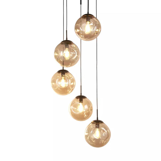 Searchlight Pendant Lights Punch 5Lt Multi-Drop - Black Metal & Champagne Punched Glass - Searchlight Pendant Lights Punch 5Lt Multi-Drop - Black Metal & Champagne Punched Glass