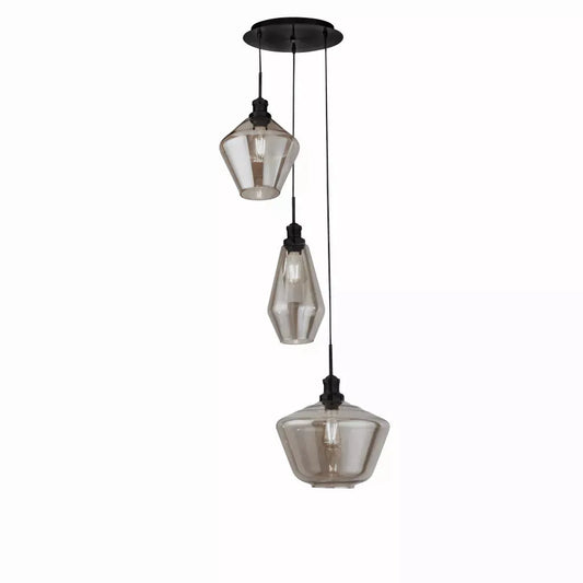Searchlight Pendant Lights Mia 3Lt Multi-Drop Pendant - Black Metal & Smoked Glass - Searchlight Pendant Lights Mia 3Lt Multi-Drop Pendant - Black Metal & Smoked Glass