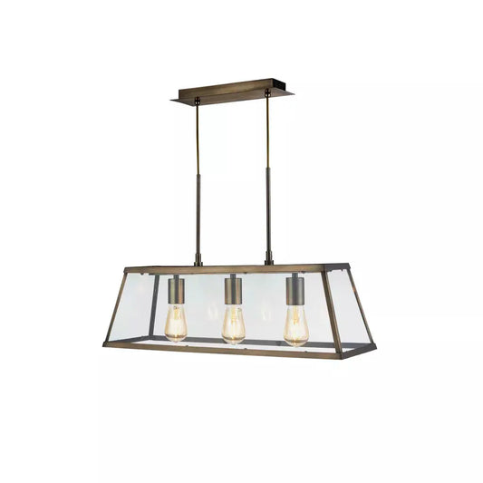 Searchlight Pendant Lights Voyager 3Lt Bar Pendant - Antique Brass Metal & Glass - Searchlight Pendant Lights Voyager 3Lt Bar Pendant - Antique Brass Metal & Glass